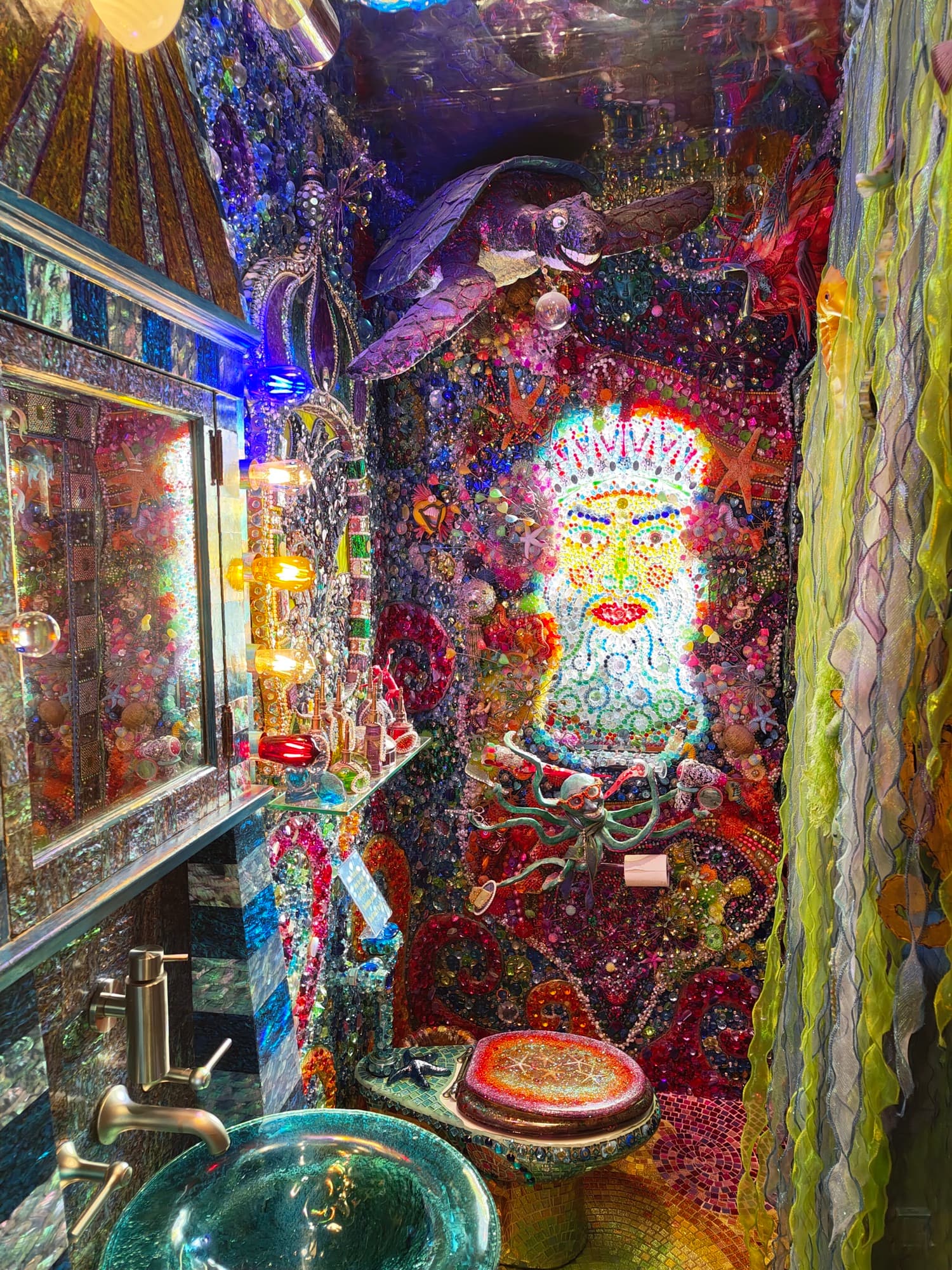 The house's fully mosaicked, jeweled bathroom