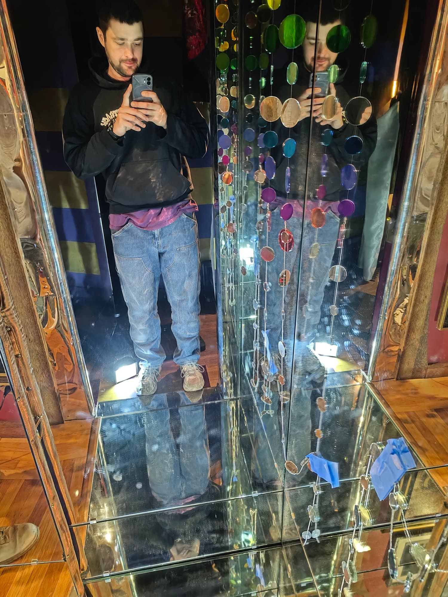 Standing inside the half-built mirror chamber at night